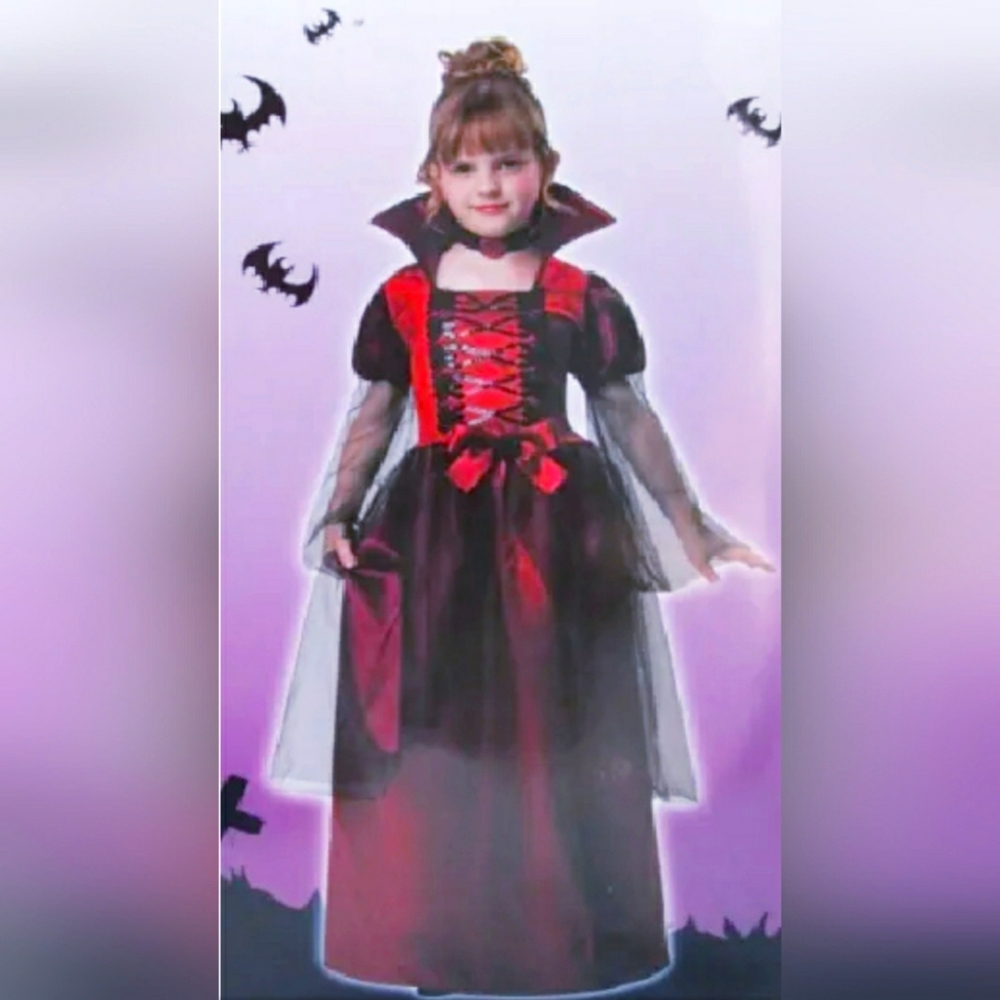 RED VAMPIRESS GIRLS HALLOWEEN COSTUME Small 4-6 Complete Vampire Gothic Child